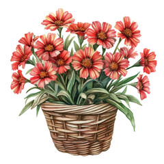A Gaillardia Flower Basket, watercolor illustration vector, isolated on a white background.