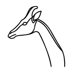 Black line art giraffe head and neck profile on white background