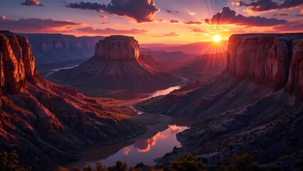 Fototapeta premium Grand Canyon Sunset Panoramic View.