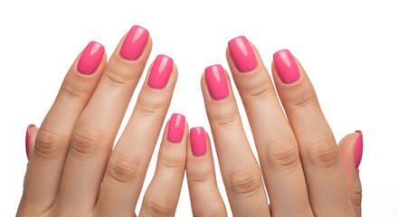 Elegant manicure of perfectly painted pink nails on hands. 