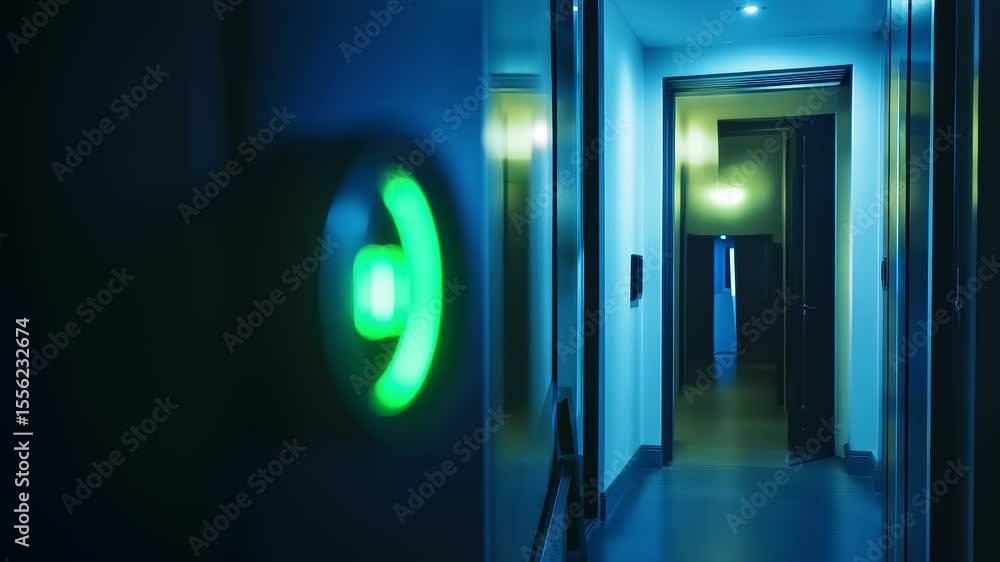 Poster modern architecture corridor smart access system indicator light close-up