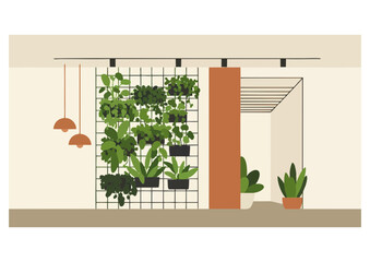 Vertical green wall adorned with plants on a grid, showcasing sustainable architectural design