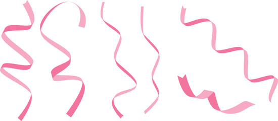 Pink Flat Vector Illustration of Wavy Curling Ribbon Set for Celebration and Decoration Template