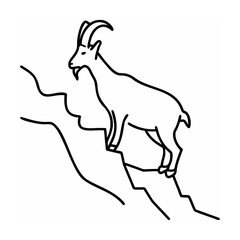 Black Line Art Goat Climbing Rocky Terrain animal outline
