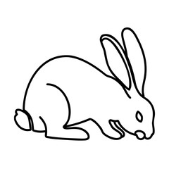 Black and white line art illustration of a rabbit on white background