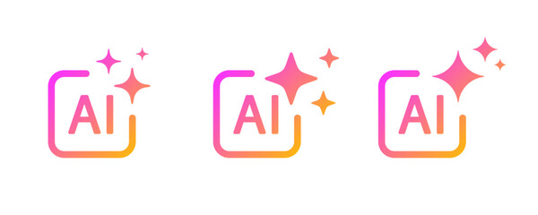 Generate ai icon a set. Artificial intelligence logo design. Artificial intelligence tool symbol. Ai stars generator app logo vector illustration