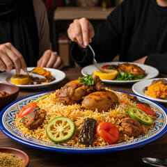 kabsa arabian rice at the table dinner
