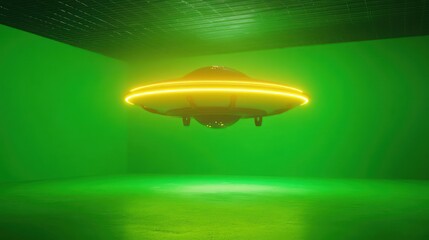 Flying saucer hovering green screen illustration