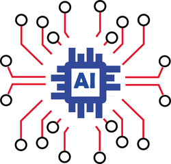 2D illustration of a Digital Brain and AI Chip, Artificial Intelligence Concept