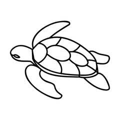 Black outline illustration of a swimming sea turtle on white background