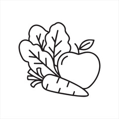 Pixel perfect line icons for healthy fruits and vegetables collection