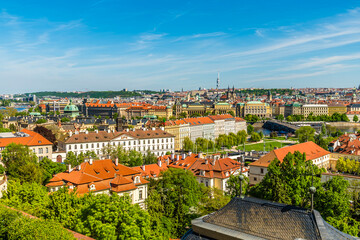 A view from the castle complex over the northern side of Prague in springtime