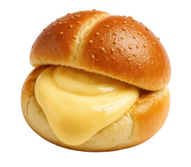 Delicious Cream-Filled Sweet Bun with Glossy Custard, Exuding Freshness and Indulgence, Isolated on Transparent and White Background