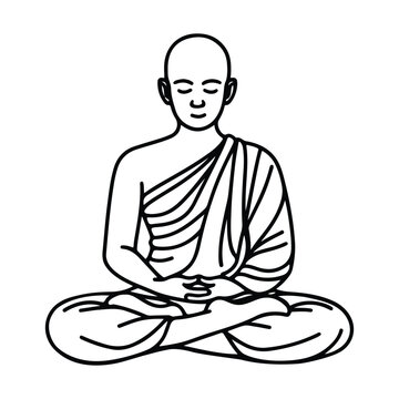 monk meditating simple line art clip art preview