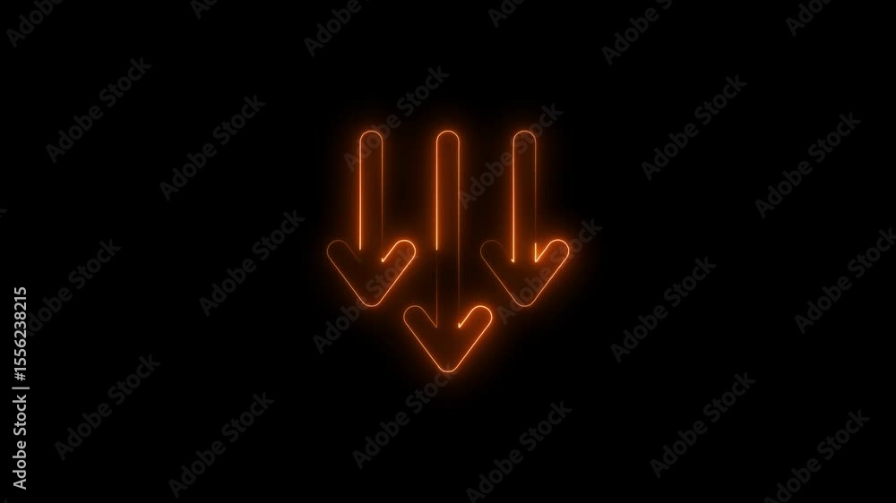 Poster abstract set of glowing neon arrows. up to down rendering