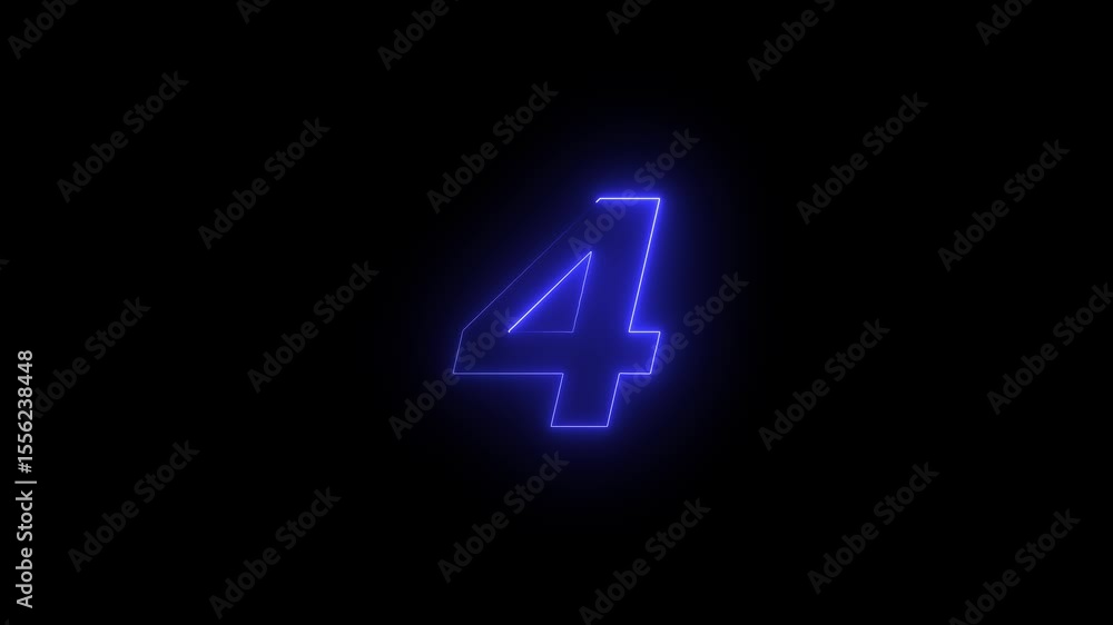 Poster neon text 4 number countdown icon background 4k animation