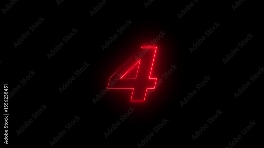 Poster neon text 4 number countdown icon background 4k animation