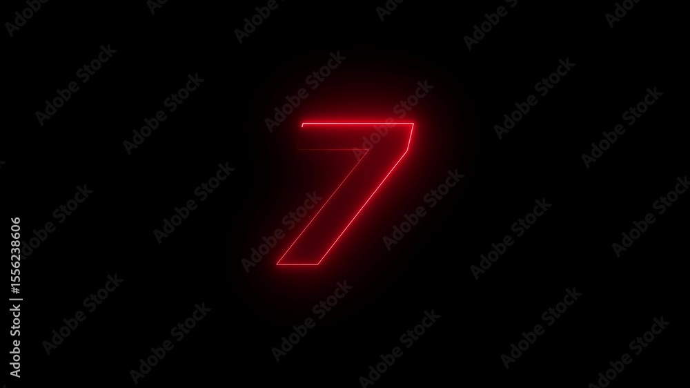 Poster neon text 7 number countdown icon background 4k animation
