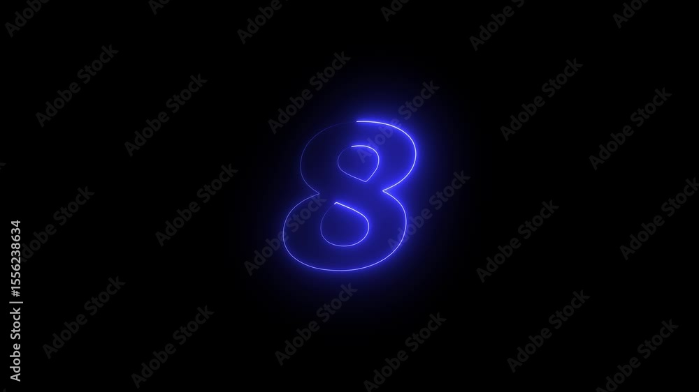 Poster neon text 8 number countdown icon background 4k animation