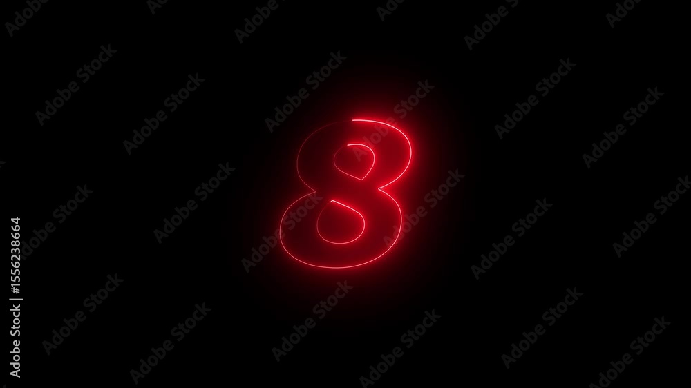 Poster neon text 8 number countdown icon background 4k animation