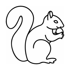 Black line art squirrel holding a nut on white background