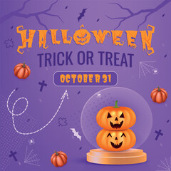 Vector Halloween poster or banner template with lettering and spooky pumpkins