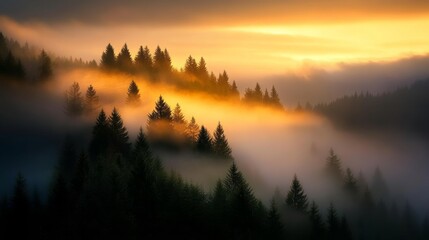 haunting yet peaceful fog in pine forest