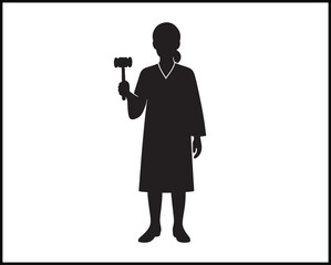 female judge silhouette holding gavel vector icon