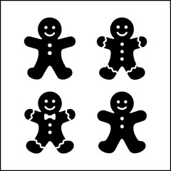 gingerbread man silhouettes in black and white style