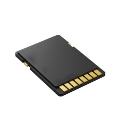 Black Memory Card with Gold Connections – 3D Rendering of Digital Storage Device, Isolated on White or Transparent Background