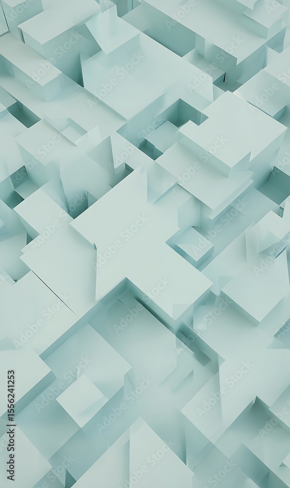 Poster abstract architectural block design in light cyan