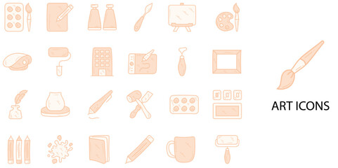 Art simple concept 24 hand drawn color icons set .Vector illustration.	