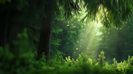 Fototapeta premium tranquil pine forest, soft wind blowing through trees