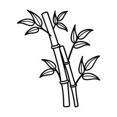 Black and white bamboo stalks with leaves on white background