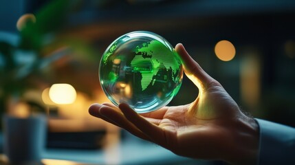 Transparent holographic globe displaying real-time innovation metrics