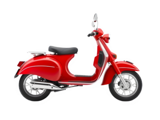 Vibrant Red Retro Classic Scooter – Stylish Vintage Two-Wheeler with Chrome Accents on Black Background