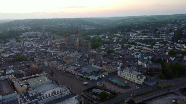 Aerial view of Truro Cornwall UK. Along the Truro river 