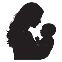 Silhouette of a Mother Holding Her Baby, Depicting the Tender Connection and Love Between Them Through Simple Yet Powerful Imagery