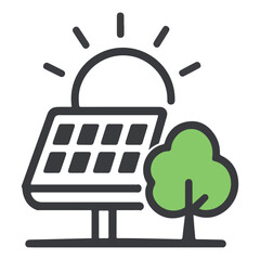 Sustainable Energy Harmony A Solar Panel with Sun Rays and a Green Tree Symbolizing Eco Consciousness