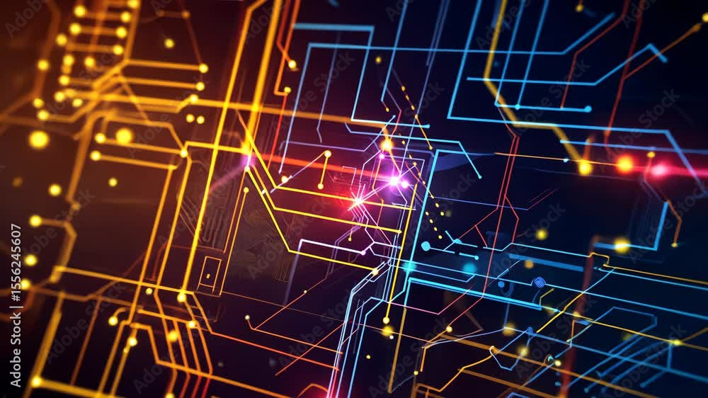 Poster abstract circuit board futuristic technology processing background, intricate geometric patterns