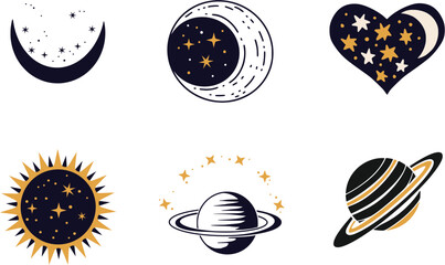 Celestial Minimalist Icons for Astronomy and Astrology