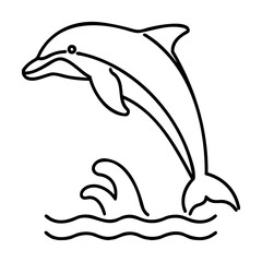 Black outline dolphin jumping out of water illustration