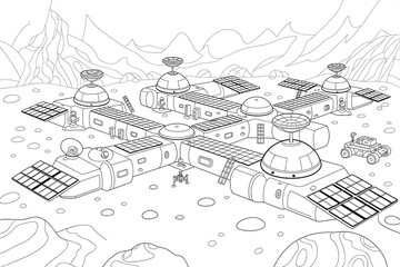 Fototapeta premium Lunar space station complex, intricate design, futuristic. 