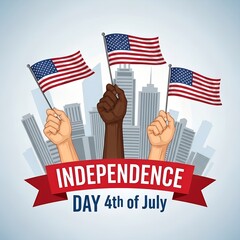 Diverse Hands Raise American Flags in Celebration of Independence Day Honoring Freedom Unity and Patriotism for the United States