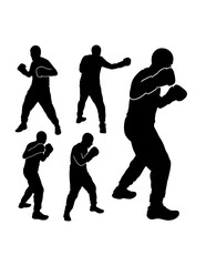 Male boxing sport training pose, jab, hook, silhouette