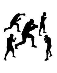 Male boxing sport training pose, jab, hook, silhouette