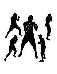 Male boxing sport training pose, jab, hook, silhouette