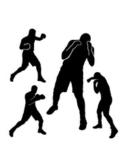Male boxing sport training pose, jab, hook, silhouette