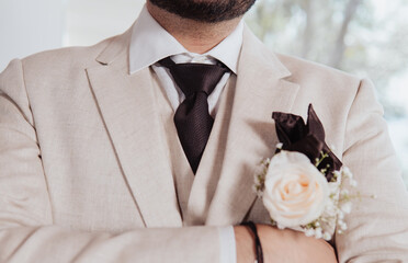 close-up of a man's tie and suit