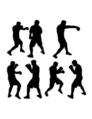 Male boxing sport training pose, jab, hook, sparring, silhouette